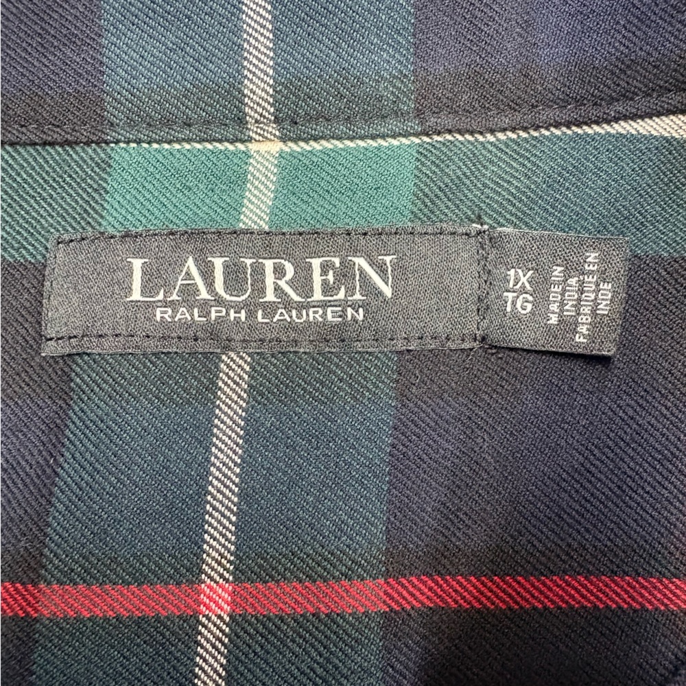 Lauren Ralph Lauren Women’s Plaid Button Up Top Sz 1X Black Green Preppy Country - Picture 2 of 12